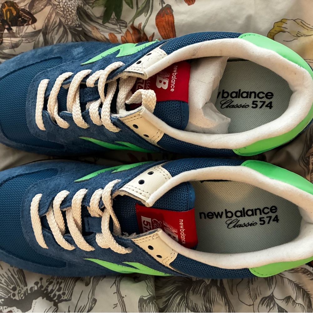 New Balance Gender Neutral Classic 574 Blue and Green Shoes